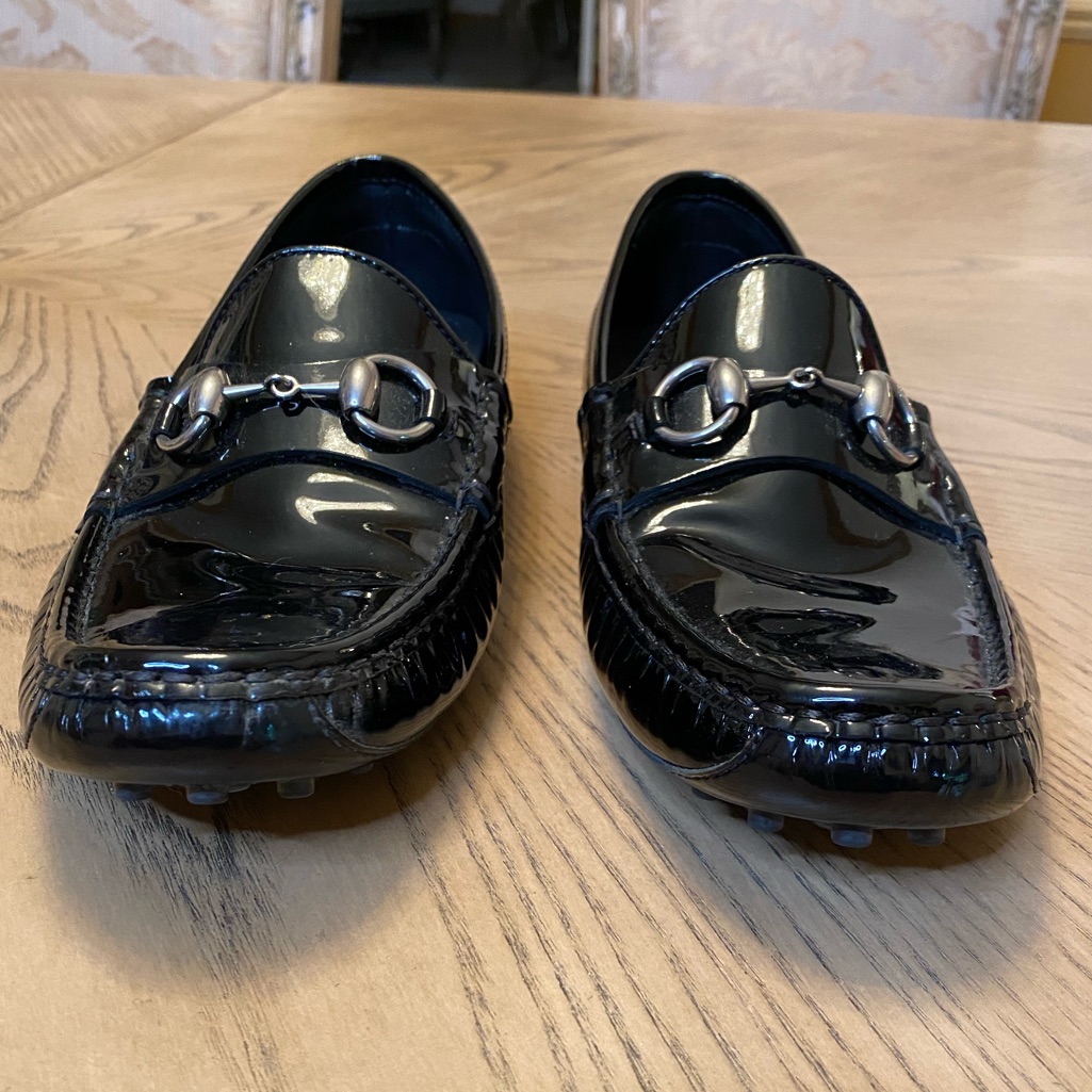 Authentic Black Patent Leather Gucci Loafers Size 38 1/2